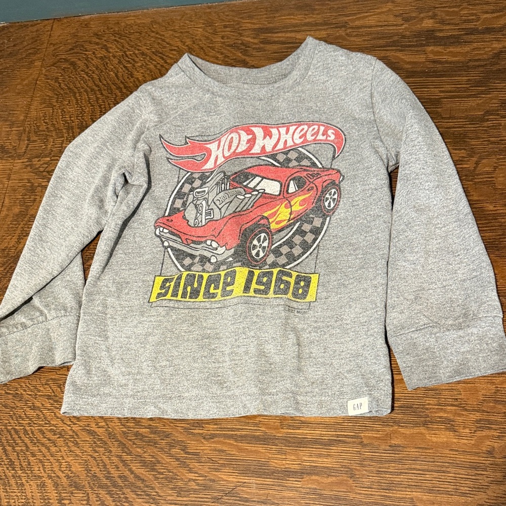 GAP Grey Hot Wheels Tee with Red Car and Yellow Flames